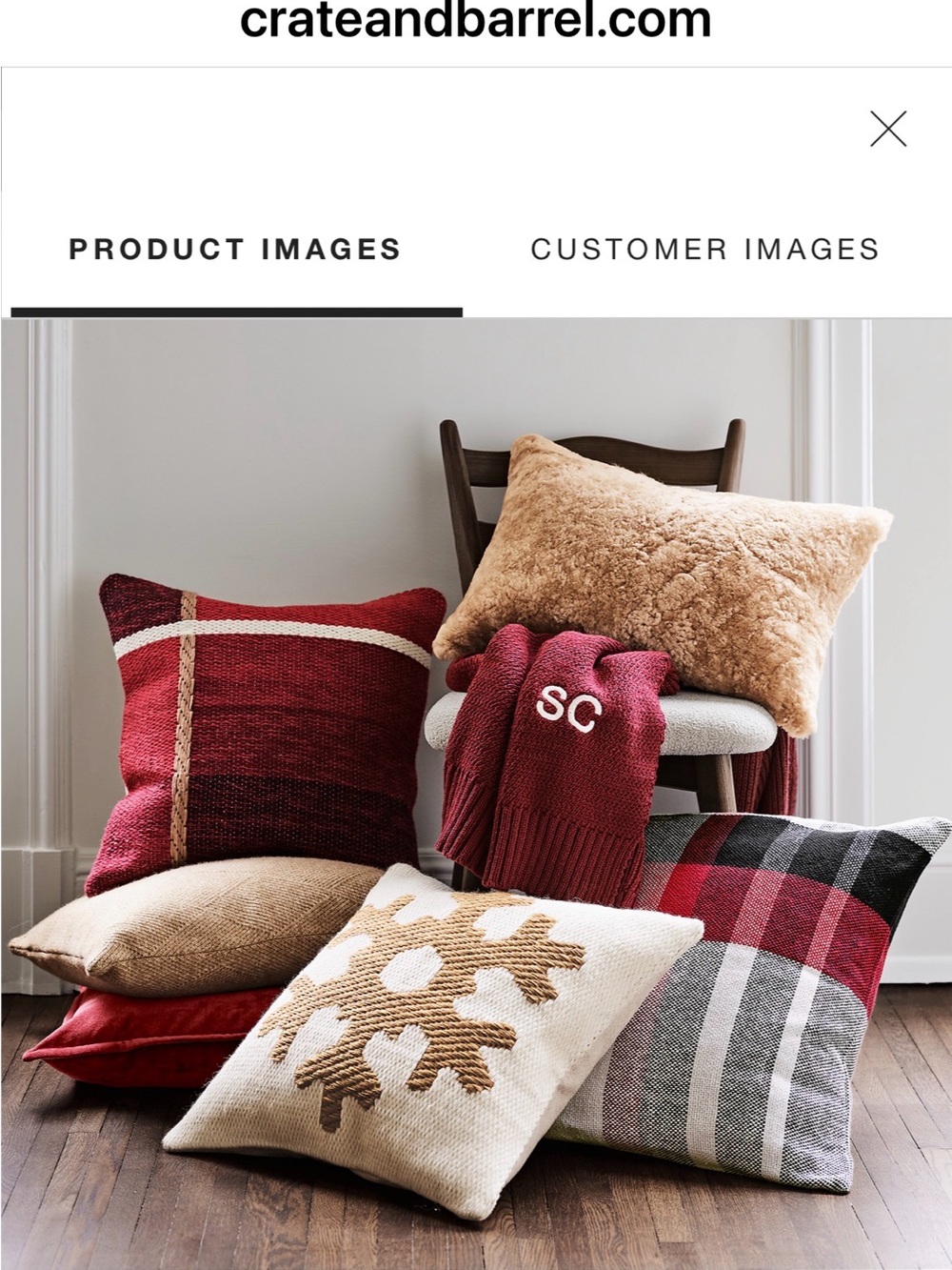 2-Crate&Barrel Red, Black and Cream Plaid Accent Pillow - Picture 7 of 7